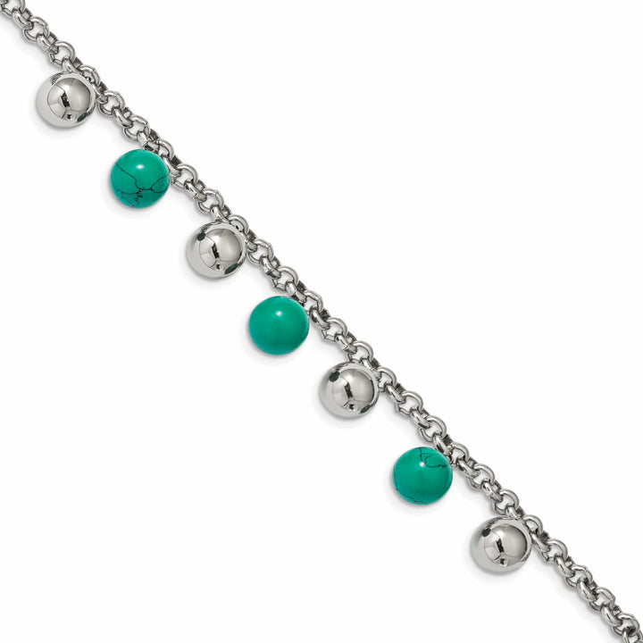 Stainless Steel w/Imit.Turquoise Beads w/2in ext. 7in Bracelet