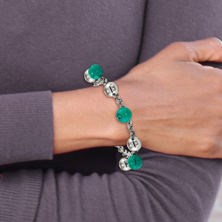 Stainless Steel w/Imit.Turquoise Beads w/2in ext. 7in Bracelet