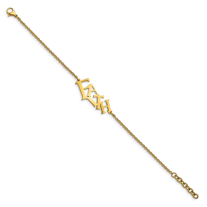 Stainless Steel Yellow IP-plated Faith 7in w/.75in ext. Bracelet