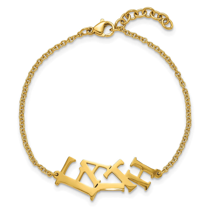 Stainless Steel Yellow IP-plated Faith 7in w/.75in ext. Bracelet