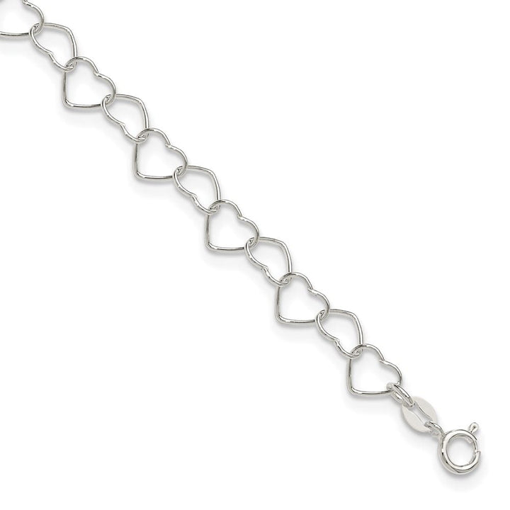 Sterling Silver 0.6mm Fancy Heart Link Anklet — .925 sterling silver, 10 inches long, 0.6 mm wide, spring ring clasp, 3.15 g