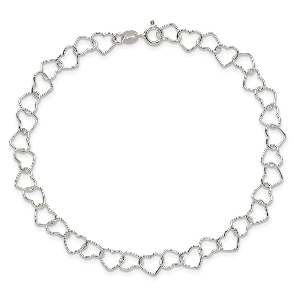Sterling Silver 0.6mm Fancy Heart Link Anklet