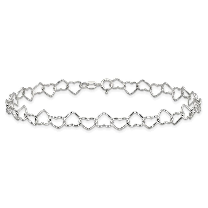 Sterling Silver 0.6mm Fancy Heart Link Anklet