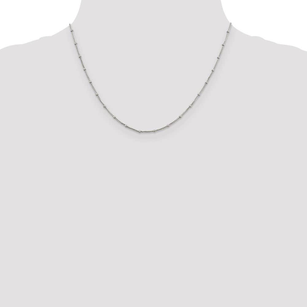 Sterling Silver 1.25mm Fancy Beaded Box Chain Size 18