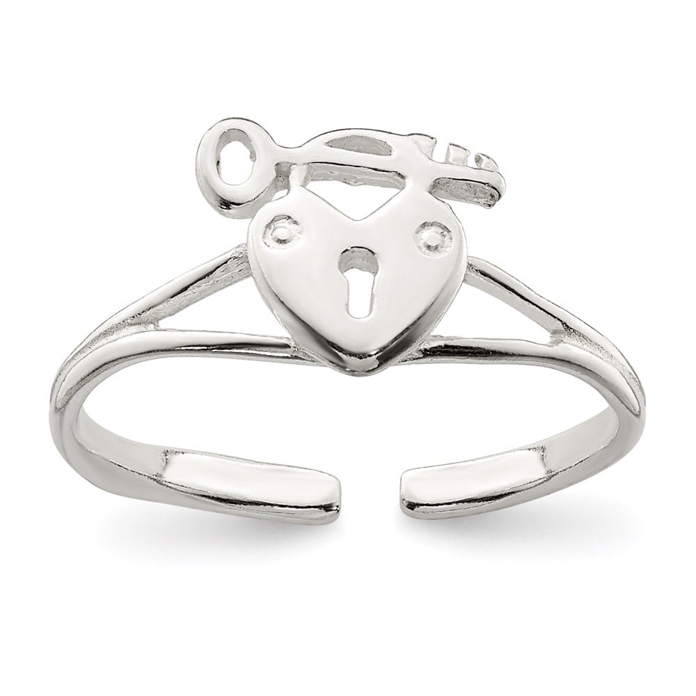 Sterling Silver 1 mm Heart Lock & Key Toe Ring