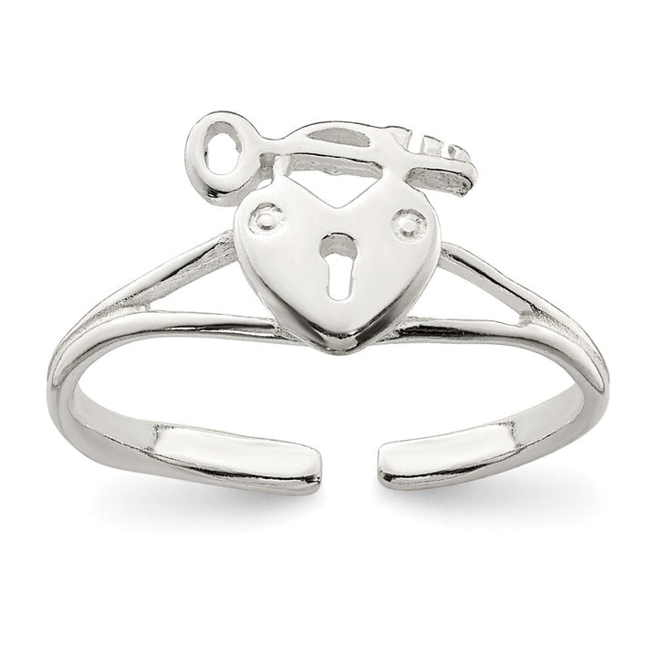 Sterling Silver 1 mm Heart Lock & Key Toe Ring