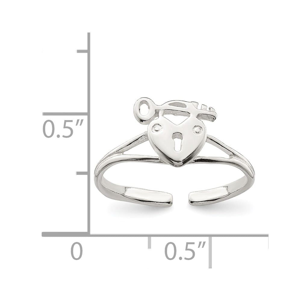 Sterling Silver 1 mm Heart Lock & Key Toe Ring