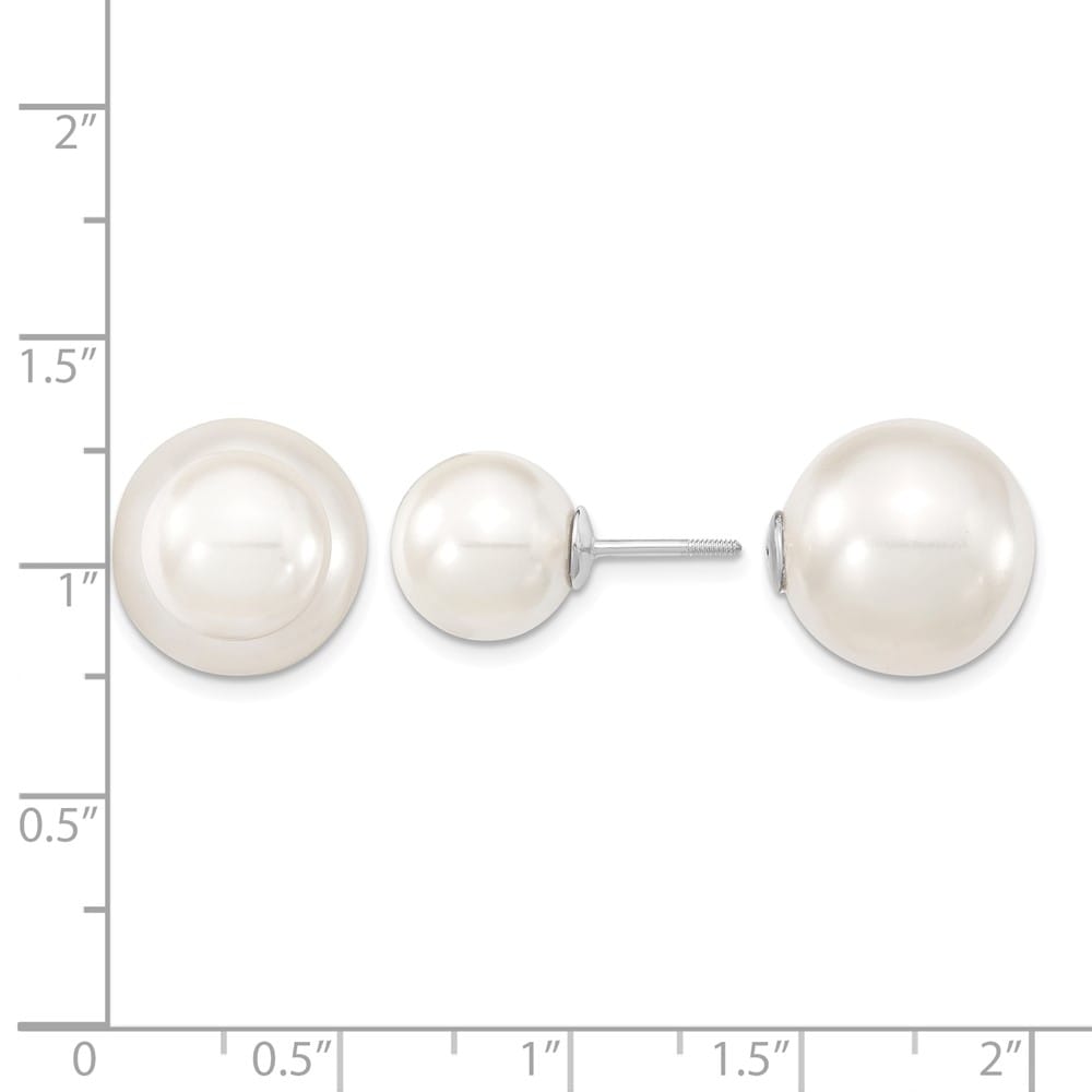 Sterling Silver 10-11mm and 14-15mm White Pearl Post Earrings, view 4 of 4