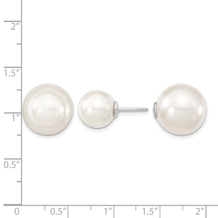 Sterling Silver 10-11mm and 14-15mm White Pearl Post Earrings, view 4 of 4
