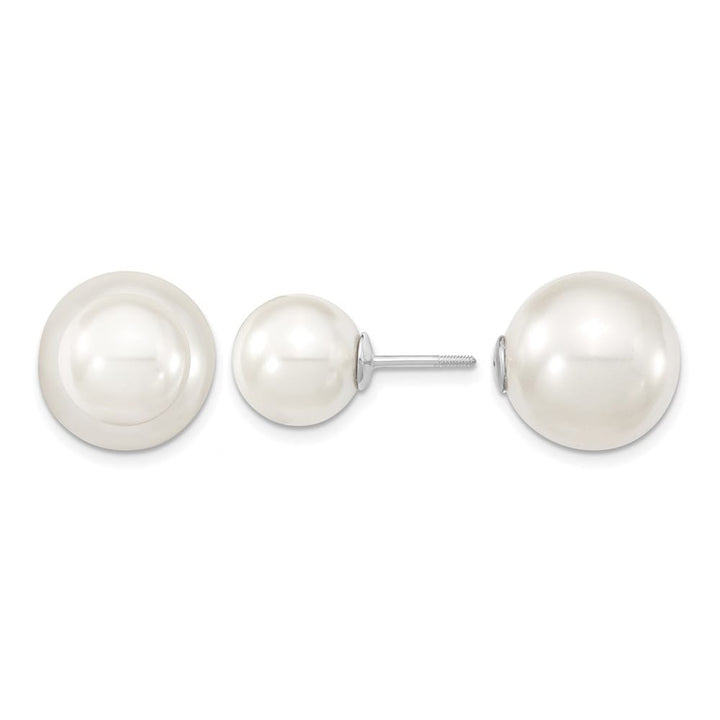 Sterling Silver 10-11mm and 14-15mm White Pearl Post Earrings, view 1 of 4