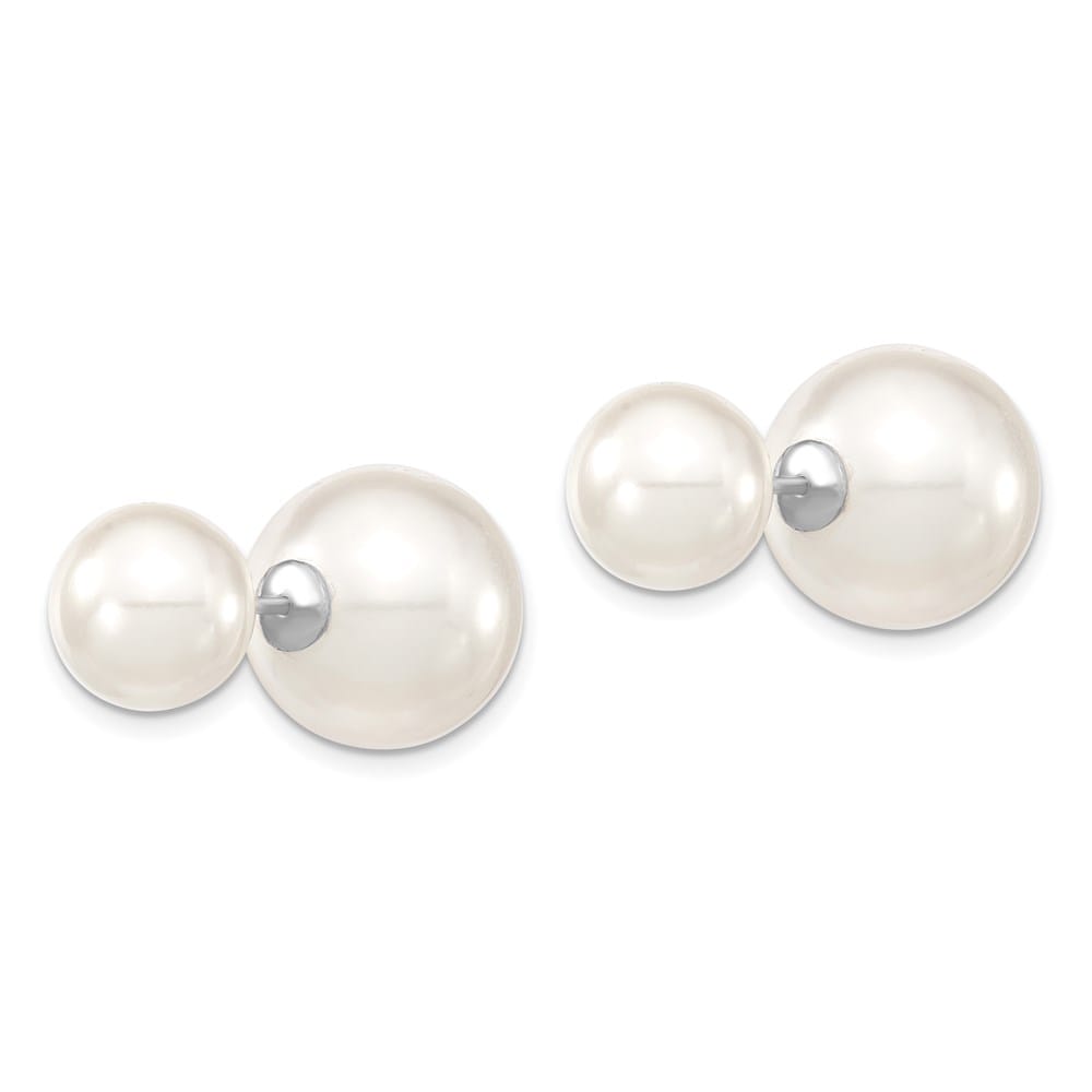 Sterling Silver 10-11mm and 14-15mm White Pearl Post Earrings, view 2 of 4