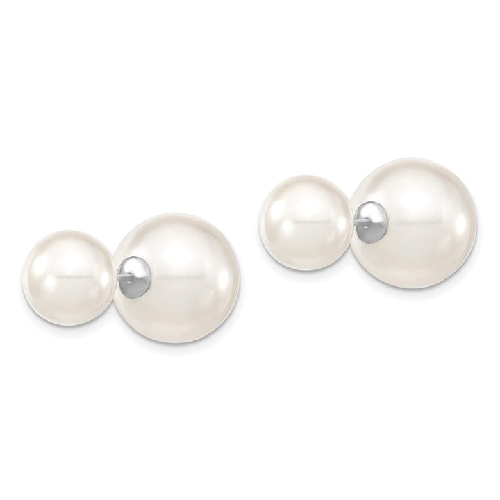 Sterling Silver 10-11mm and 14-15mm White Pearl Post Earrings, view 2 of 4