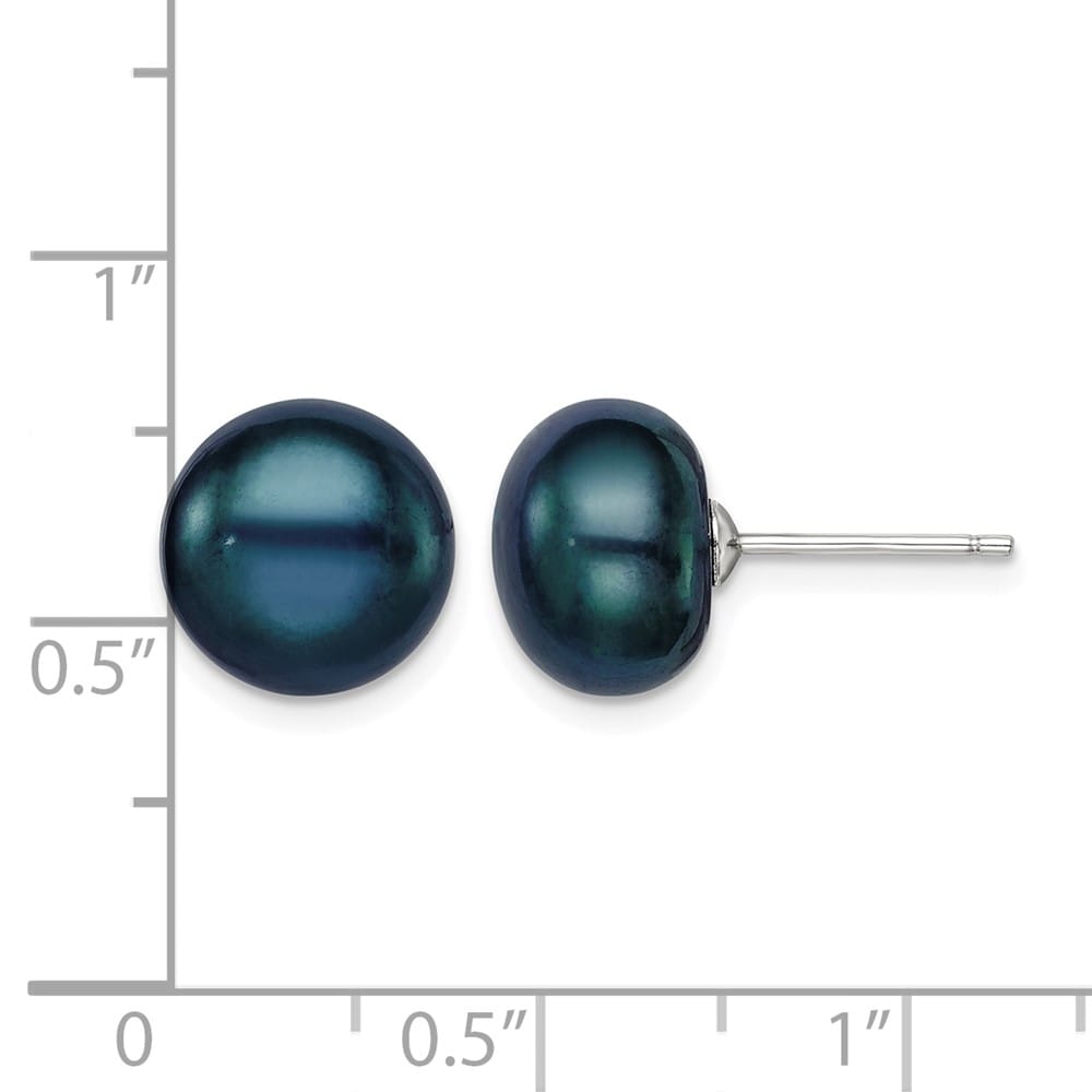 Sterling Silver 10-11mm Black Button Freshwater Pearl Post Earrings, view 4 of 4