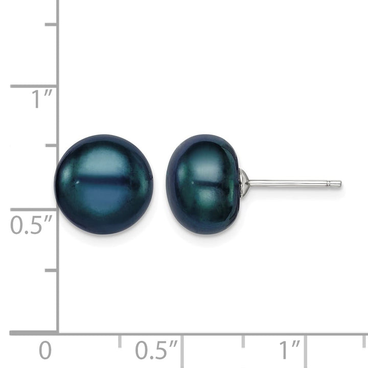 Sterling Silver 10-11mm Black Button Freshwater Pearl Post Earrings, view 4 of 4
