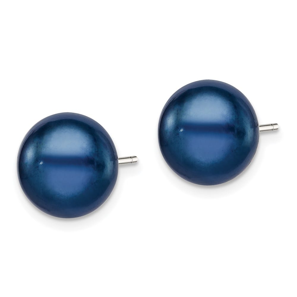 Sterling Silver 10-11mm Black Button Freshwater Pearl Post Earrings, view 2 of 4