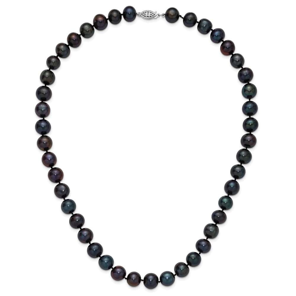 Sterling Silver 10-11mm Black Round Cultured Pearl 20 inch Necklace