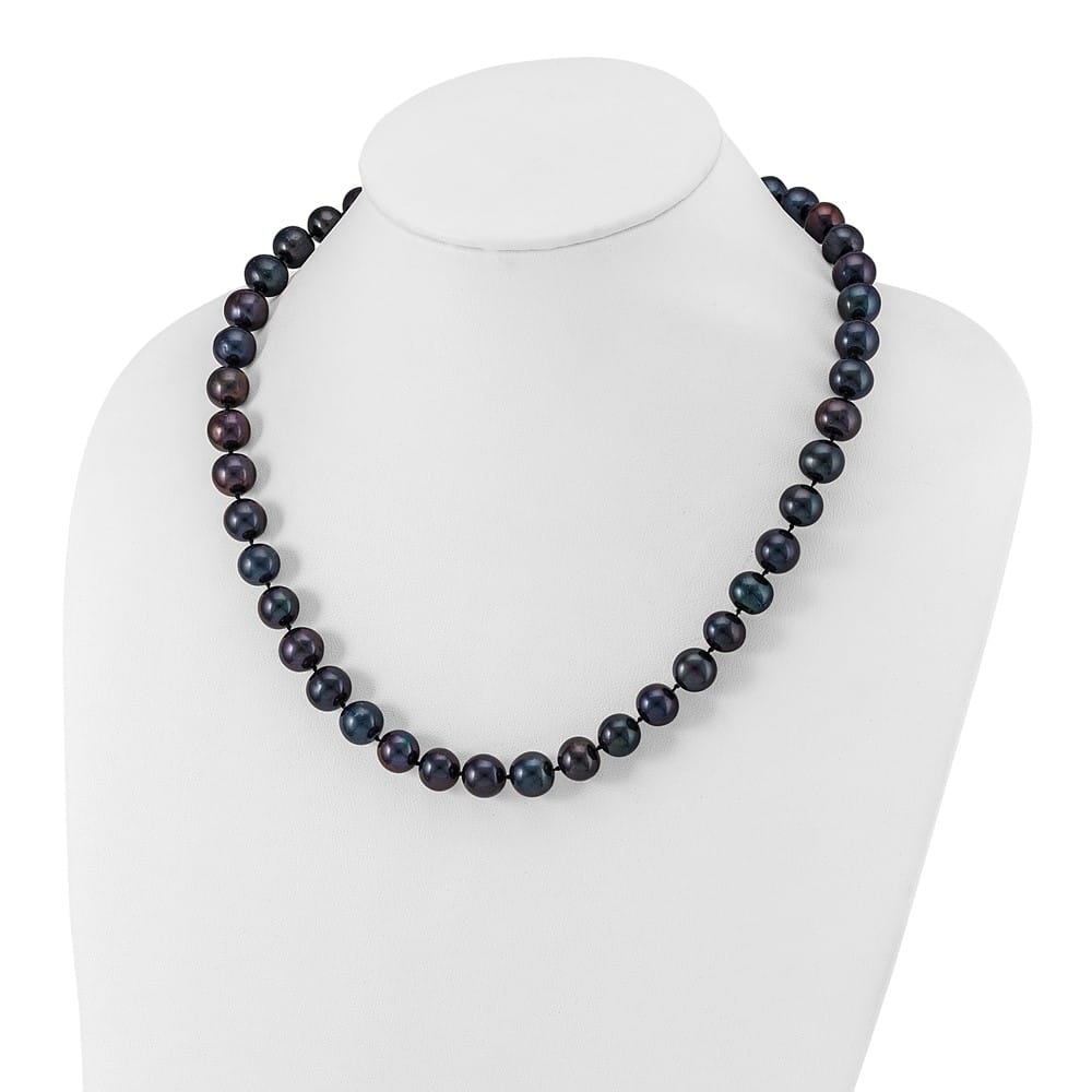 Sterling Silver 10-11mm Black Round Cultured Pearl 20 inch Necklace