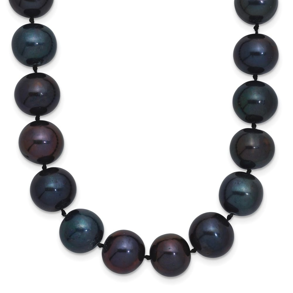 Sterling Silver 10-11mm Black Round Cultured Pearl 20 inch Necklace