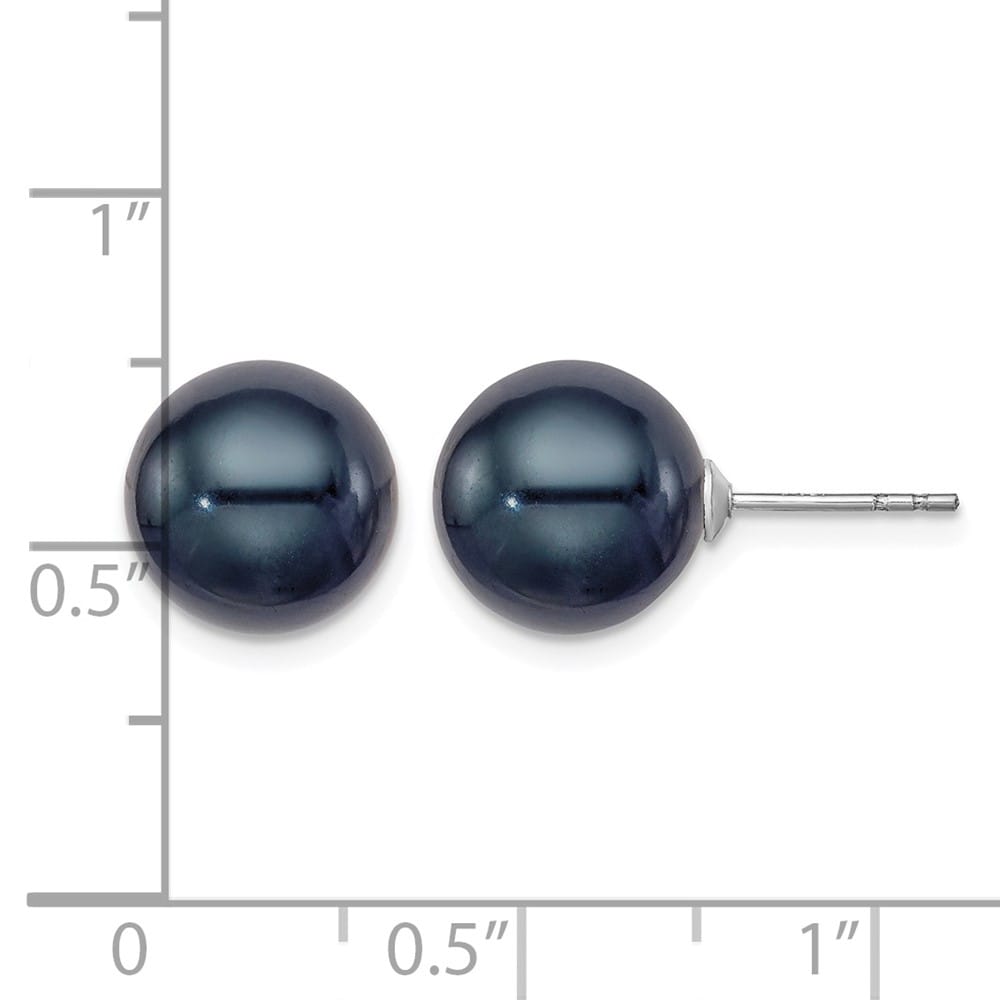 Sterling Silver 10-11mm Black Round Freshwater Pearl Post Earrings, view 4 of 4