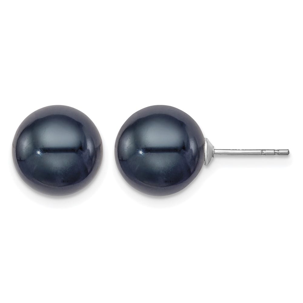 Sterling Silver 10-11mm Black Round Freshwater Pearl Post Earrings, view 1 of 4