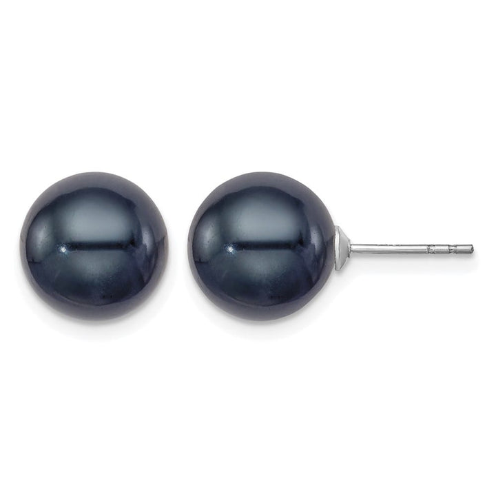 Sterling Silver 10-11mm Black Round Freshwater Pearl Post Earrings, view 1 of 4
