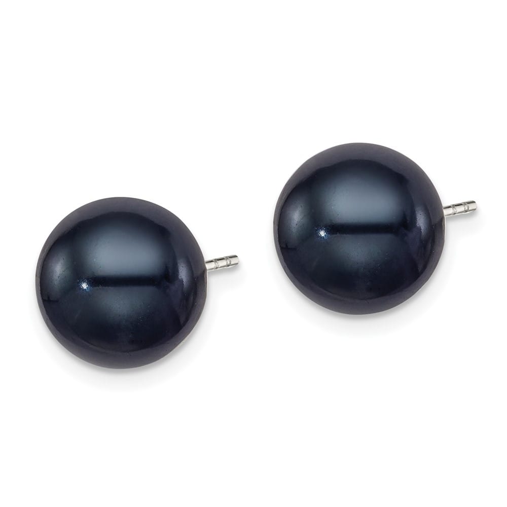 Sterling Silver 10-11mm Black Round Freshwater Pearl Post Earrings, view 2 of 4