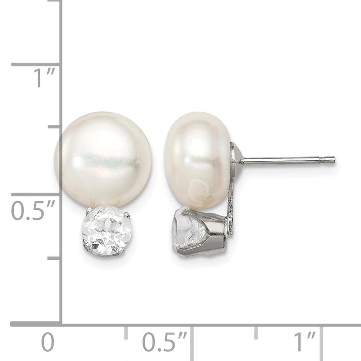 Sterling Silver 10-11mm Fwc Button Pearl White Topaz Earrings, view 5 of 5