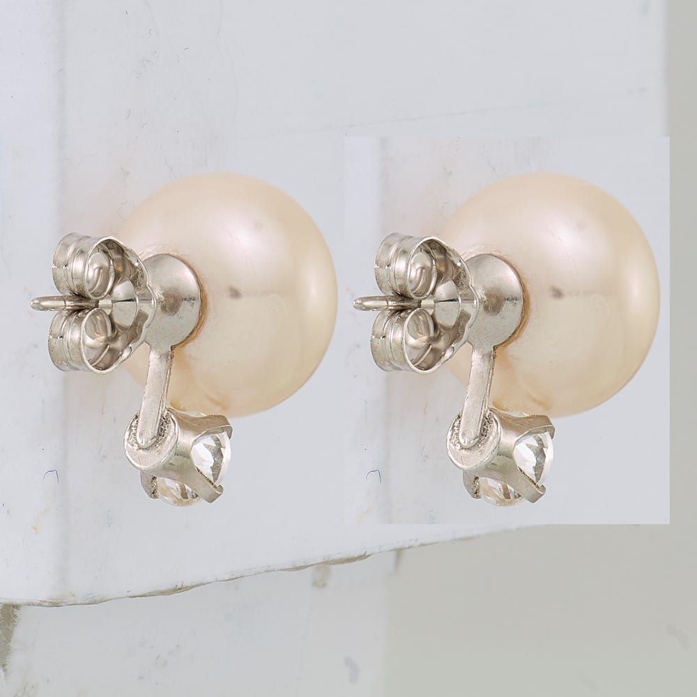 Sterling Silver 10-11mm Fwc Button Pearl White Topaz Earrings, view 4 of 5