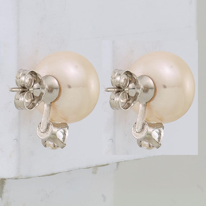 Sterling Silver 10-11mm Fwc Button Pearl White Topaz Earrings, view 4 of 5