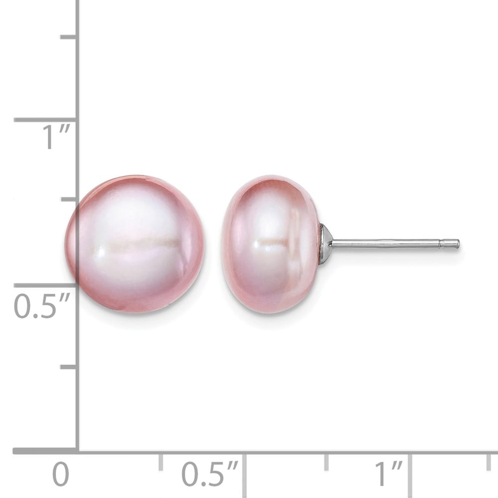 Sterling Silver 10-11mm Purple Button Freshwater Pearl Post Earrings, view 4 of 4