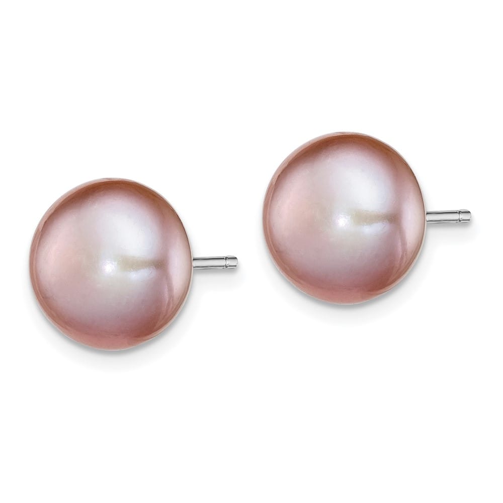 Sterling Silver 10-11mm Purple Button Freshwater Pearl Post Earrings, view 2 of 4