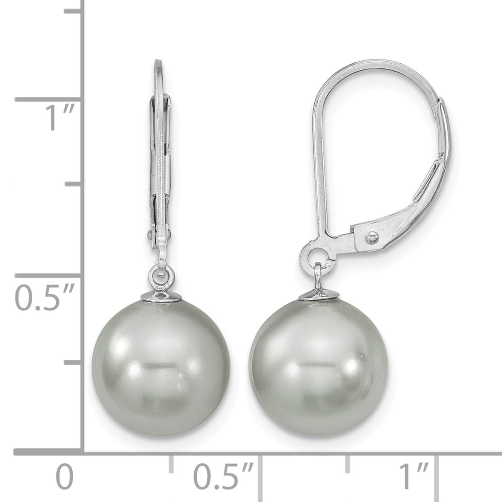 Sterling Silver 10-11mm Shell Pearl Leverback Dangle Earrings, view 4 of 4