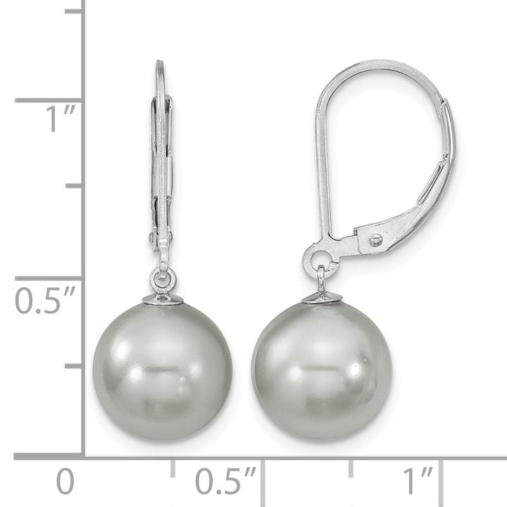 Sterling Silver 10-11mm Shell Pearl Leverback Dangle Earrings, view 4 of 4
