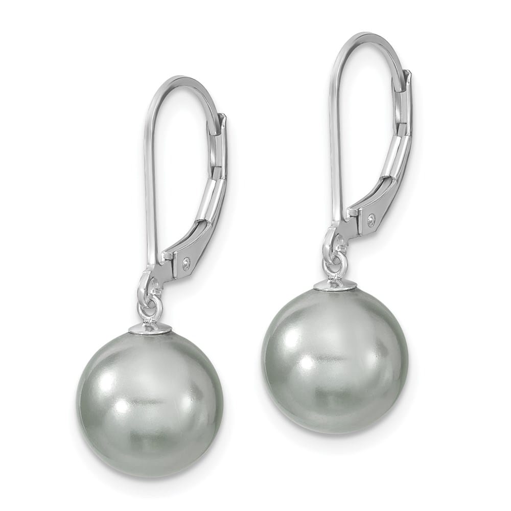 Sterling Silver 10-11mm Shell Pearl Leverback Dangle Earrings, view 2 of 4