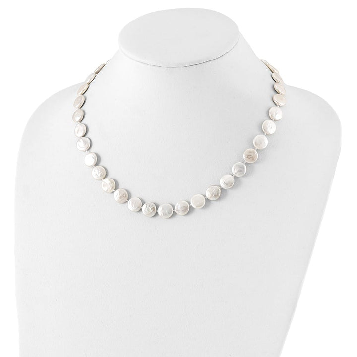 Sterling Silver 10-11mm White Coin Cultured Pearl 18 inch Necklace
