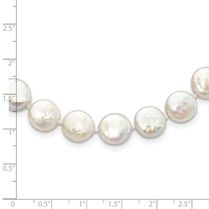 Sterling Silver 10-11mm White Coin Cultured Pearl 18 inch Necklace