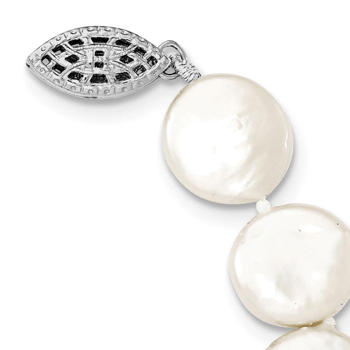 Sterling Silver 10-11mm White Coin Cultured Pearl 18 inch Necklace