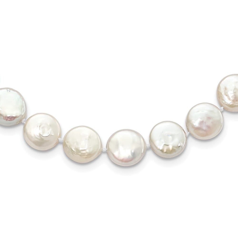 Sterling Silver 10-11mm White Coin Cultured Pearl 18 inch Necklace