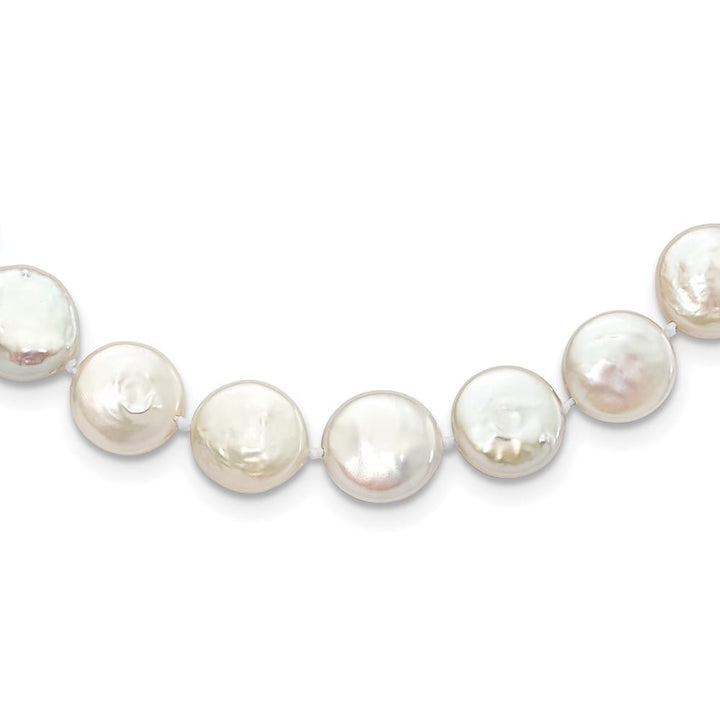 Sterling Silver 10-11mm White Coin Cultured Pearl 18 inch Necklace