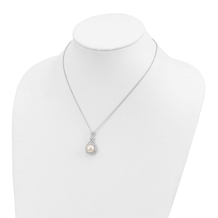 Sterling Silver 10-11mm White Cultured Pearl and CZ 17 inch Necklace
