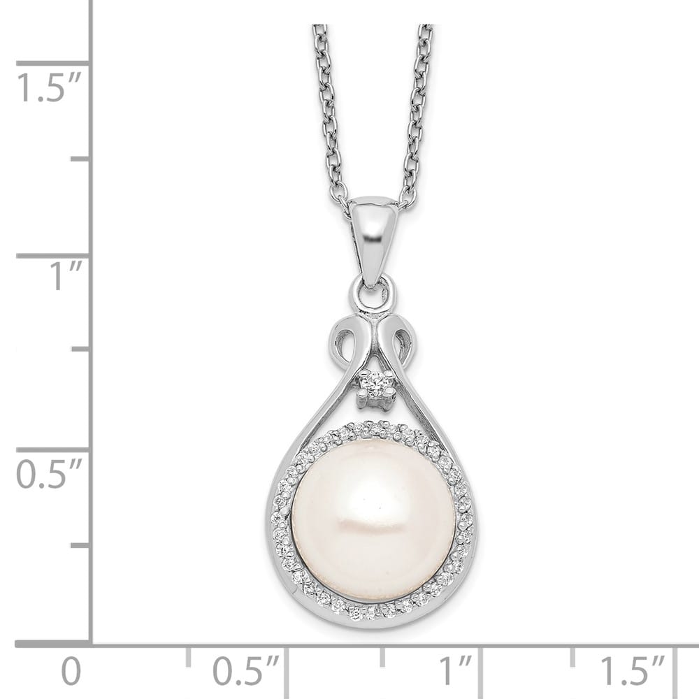 Sterling Silver 10-11mm White Cultured Pearl and CZ 17 inch Necklace
