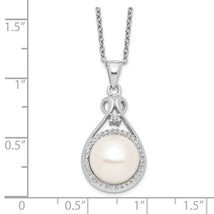 Sterling Silver 10-11mm White Cultured Pearl and CZ 17 inch Necklace