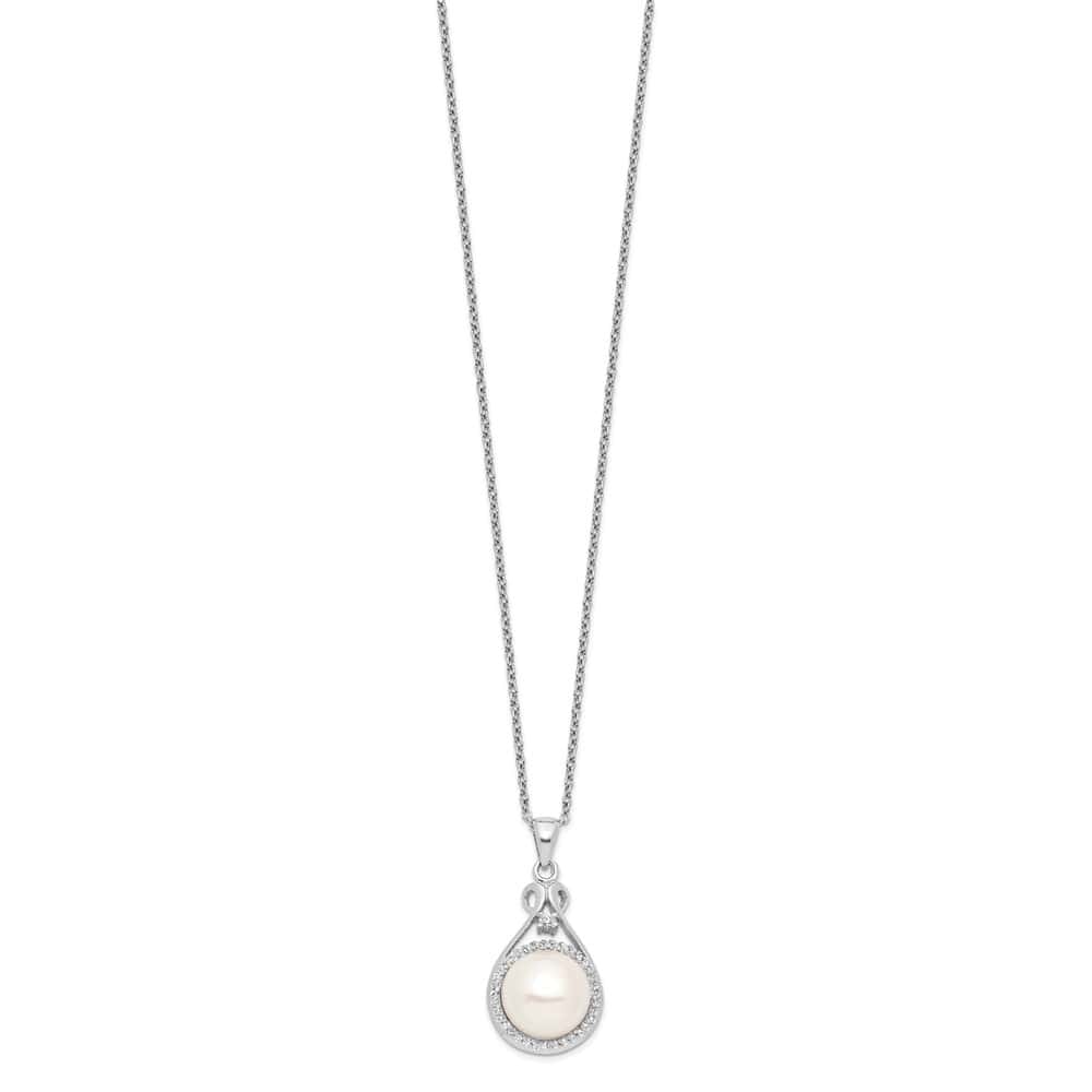 Sterling Silver 10-11mm White Cultured Pearl and CZ 17 inch Necklace