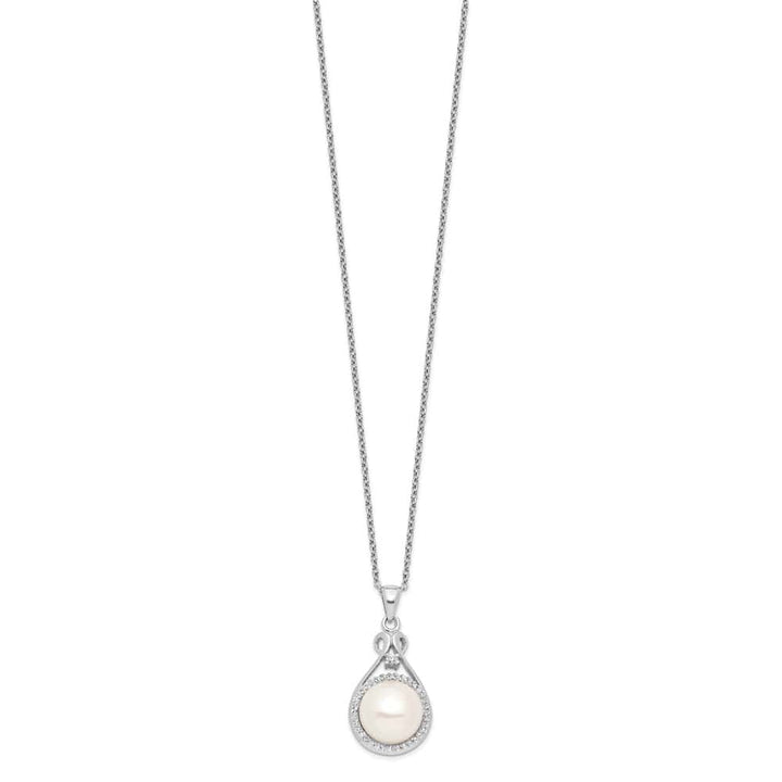 Sterling Silver 10-11mm White Cultured Pearl and CZ 17 inch Necklace