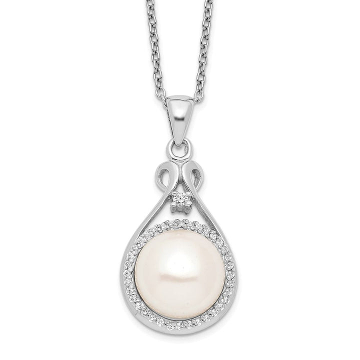 Sterling Silver 10-11mm White Cultured Pearl and CZ 17 inch Necklace