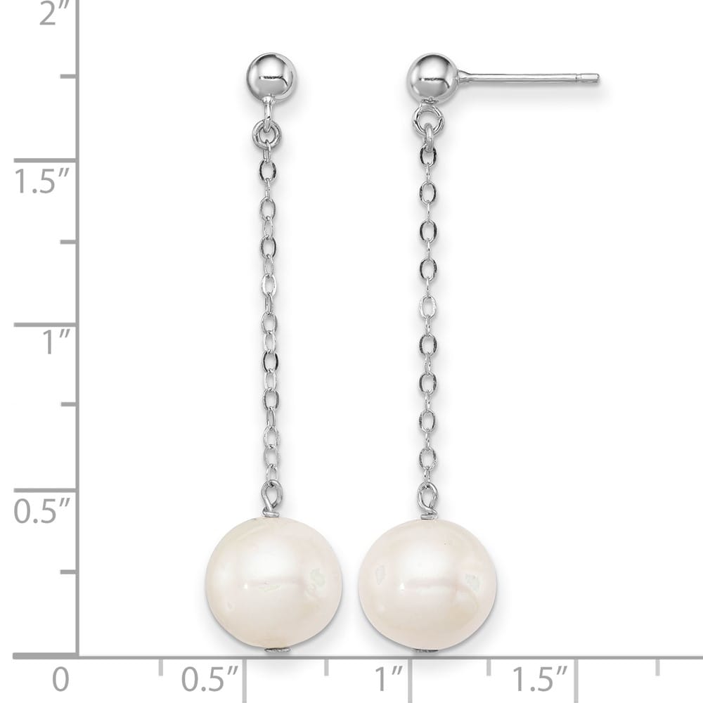 Sterling Silver 10-11mm White Round Pearl Dangle Post Earrings, view 4 of 4