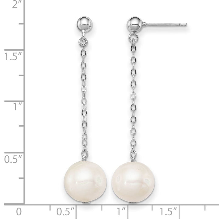 Sterling Silver 10-11mm White Round Pearl Dangle Post Earrings, view 4 of 4