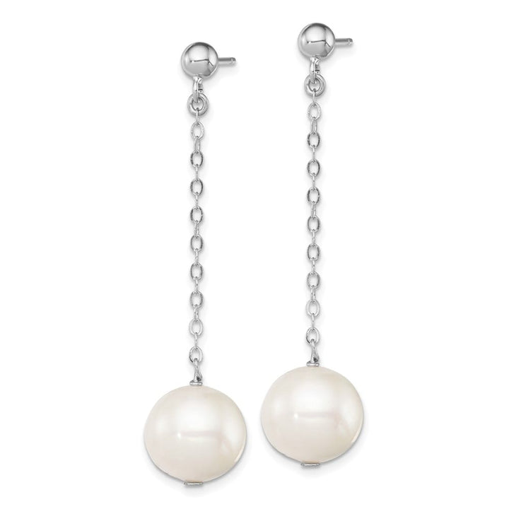 Sterling Silver 10-11mm White Round Pearl Dangle Post Earrings, view 2 of 4