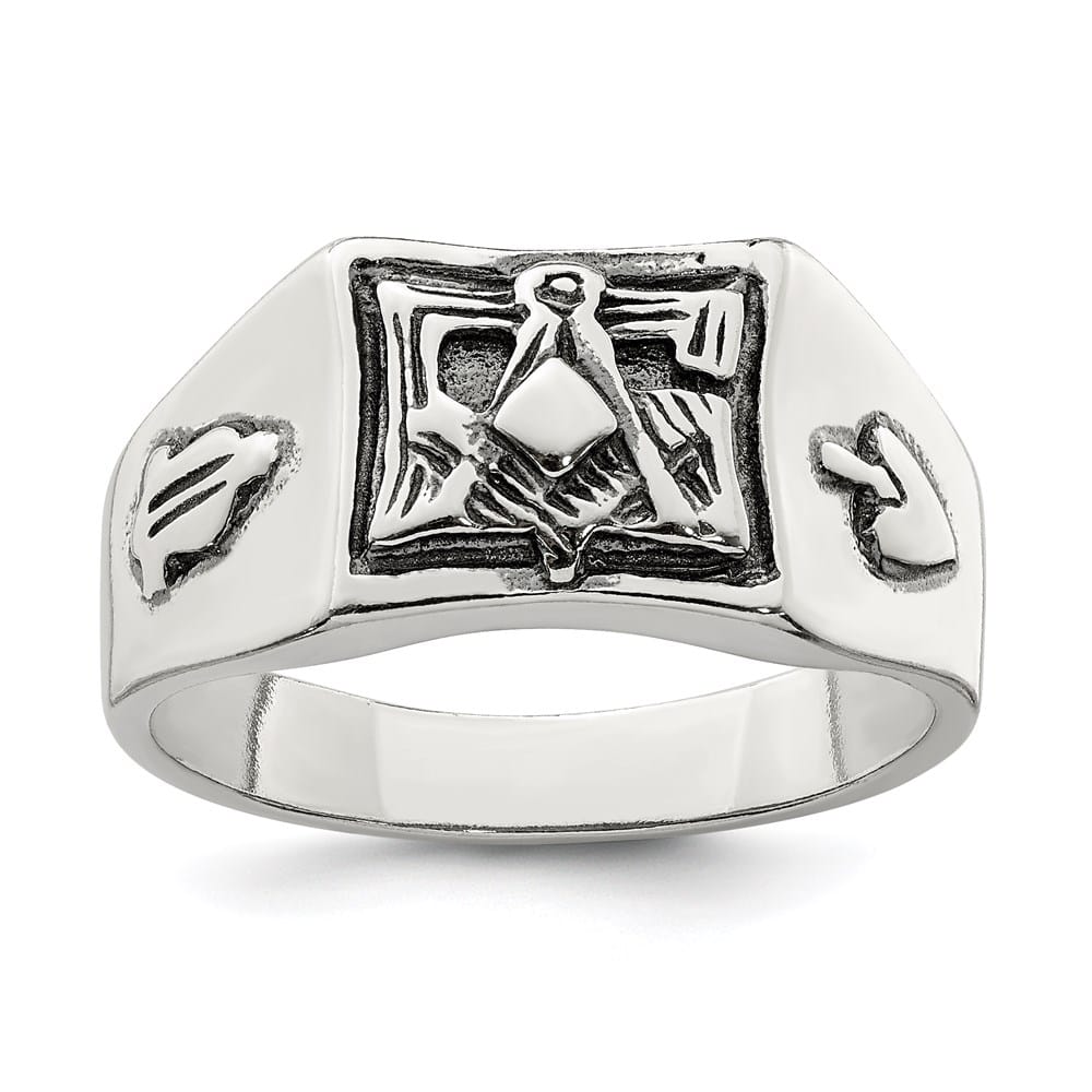 Sterling Silver 10 mm Antiqued Masonic Ring