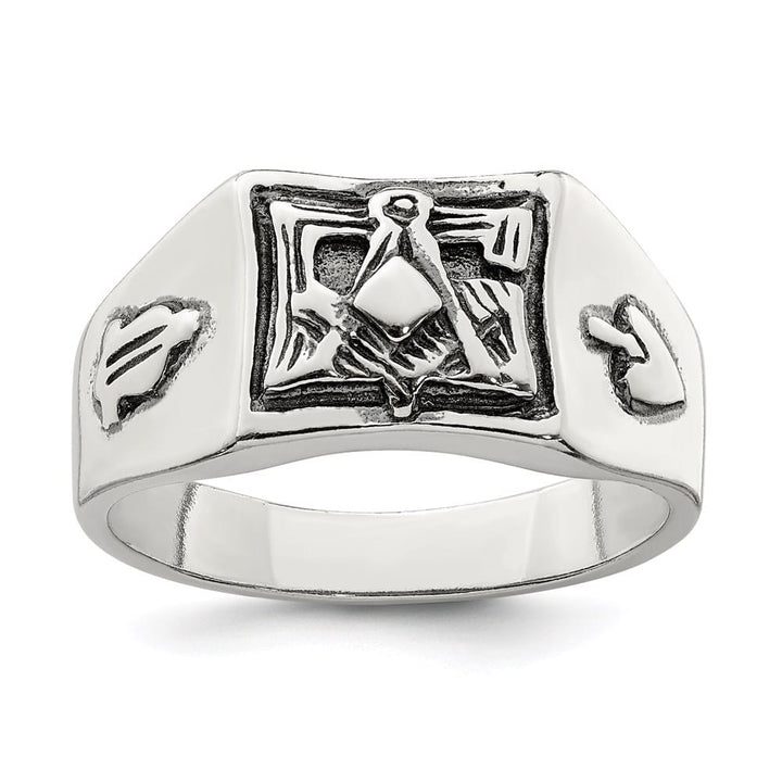 Sterling Silver 10 mm Antiqued Masonic Ring